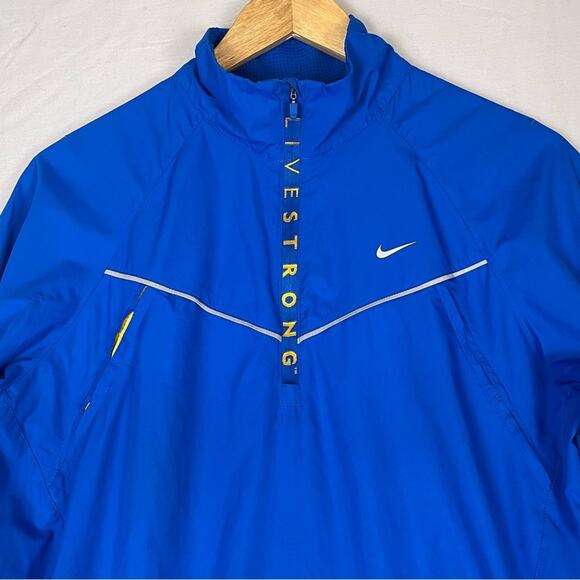 Livestrong Nike Cycling Jacket Windbreaker Women Large Blue 1/4 Zip Vented Bike - Picture 2 of 13